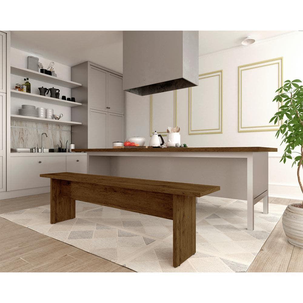 67.91" Nomad Dining Bench Natural - Manhattan Comfort: Rustic Farmhouse Style, Seats 2