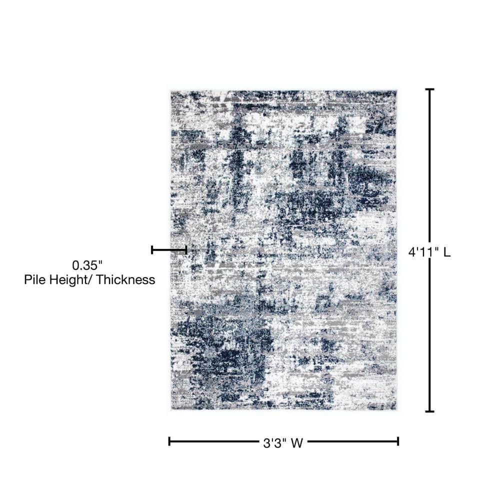 World Rug Gallery Distressed Abstract Blue 3'3" x 5' Area Rug