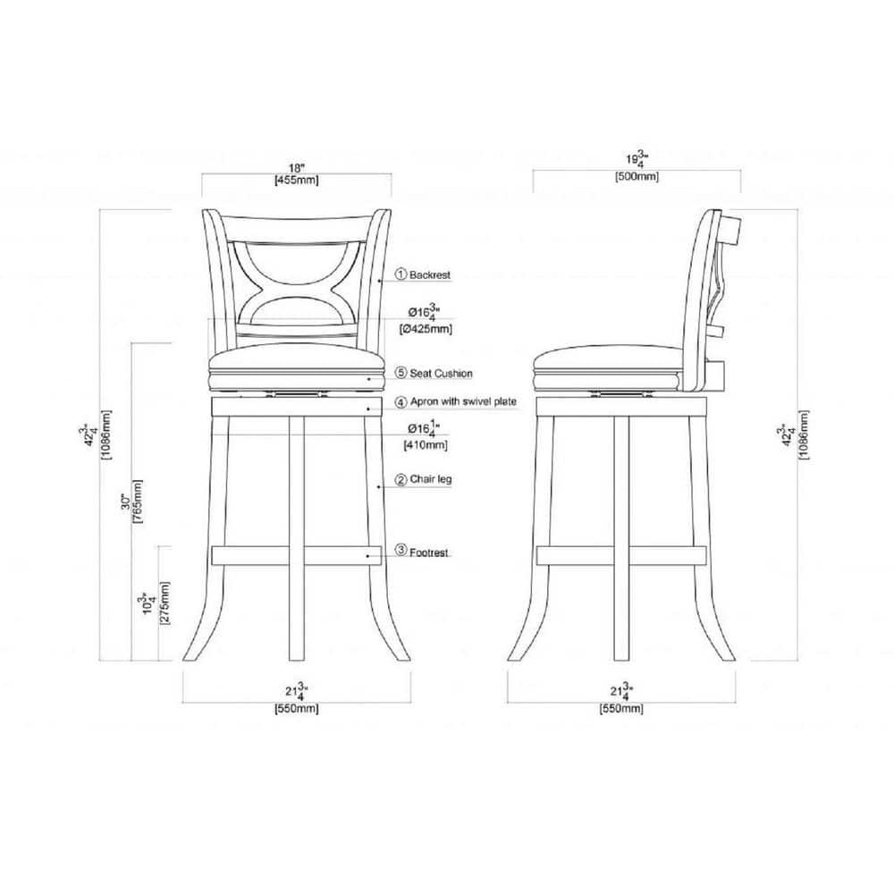 29" Florence Swivel Hardwood Barstool Black - Boraam: Upholstered, High Back, Counter Height