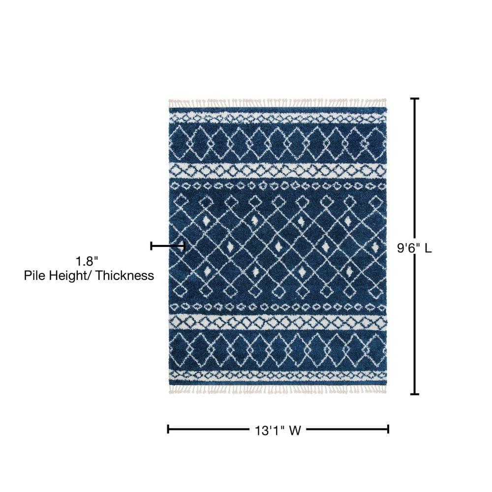 Limmet Clara Modern Moroccan Bohemian Navy Blue/Ivory Diamond Shag Area Rug