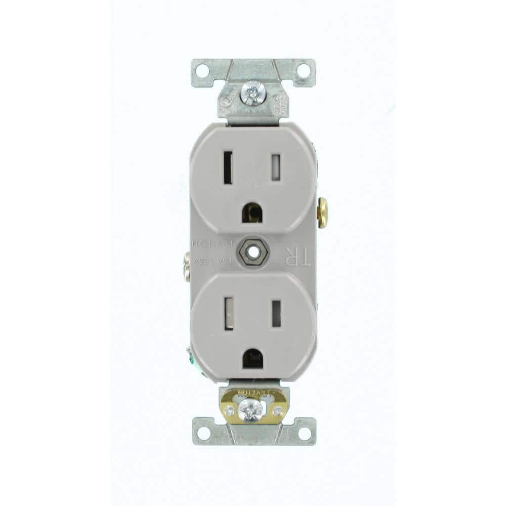 Gray Tamper Resistant Duplex Outlet with Wall Plate