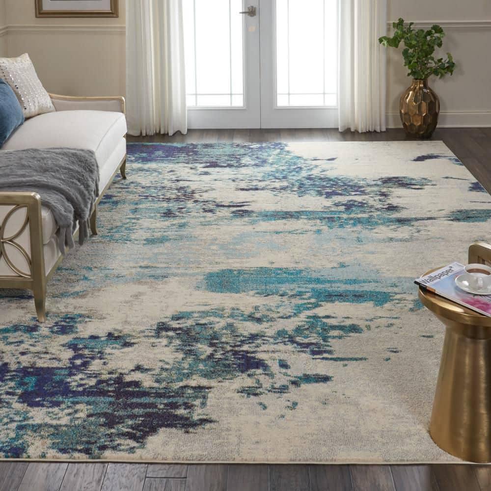 Nourison Celestial CES02 Indoor only Area Rug - Ivory/Teal Blue 9' x 12'
