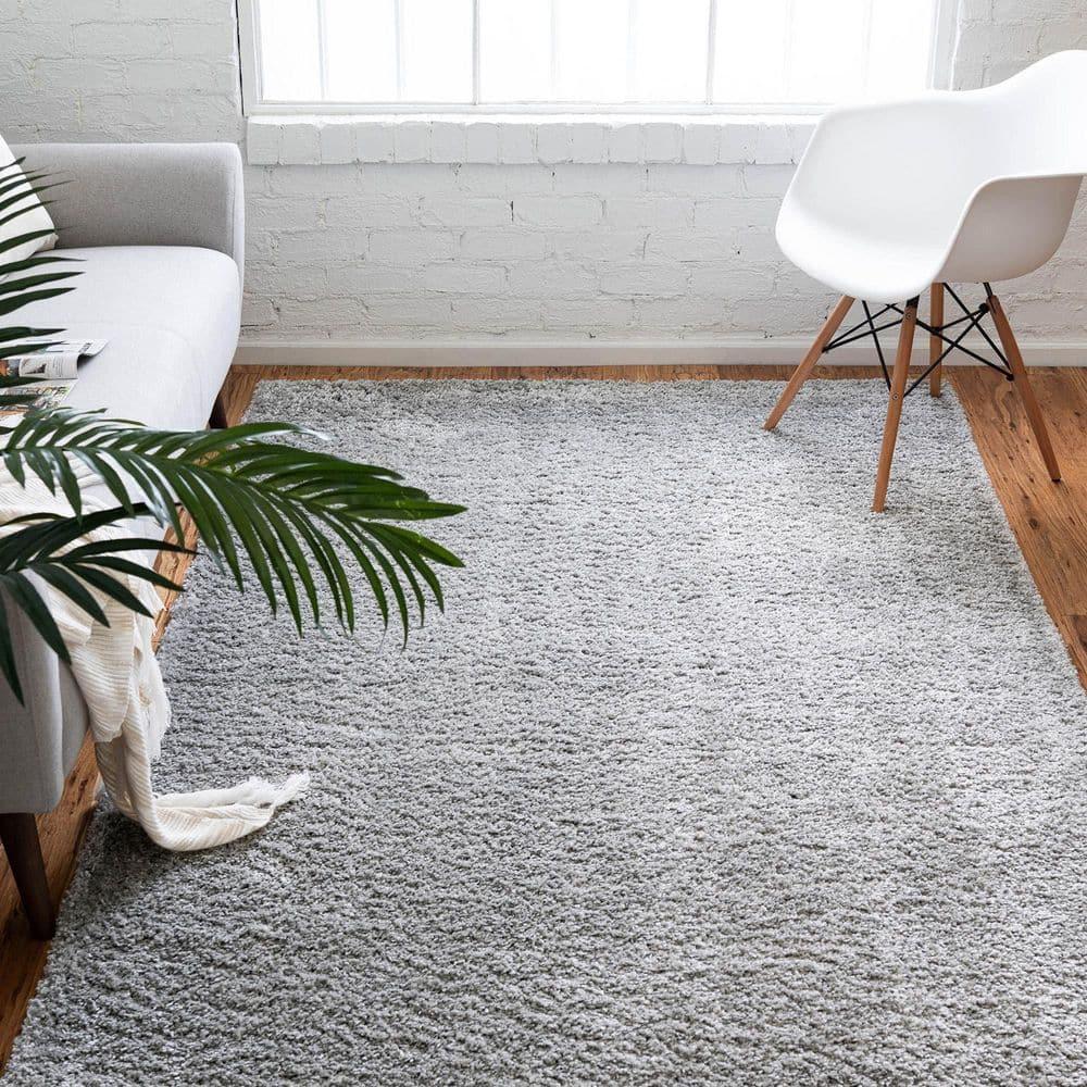 Nuloom Neva Solid 4x6 Shag Indoor Area Rug for Living Room Bedroom Dining Room Nursery, Grey/Ivory