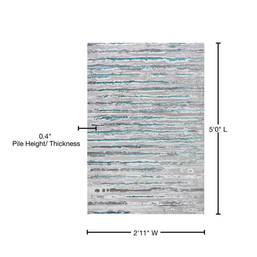3'x5' Batten Modern Stripe Area Rug, Gray/Turquoise - JONATHAN Y
