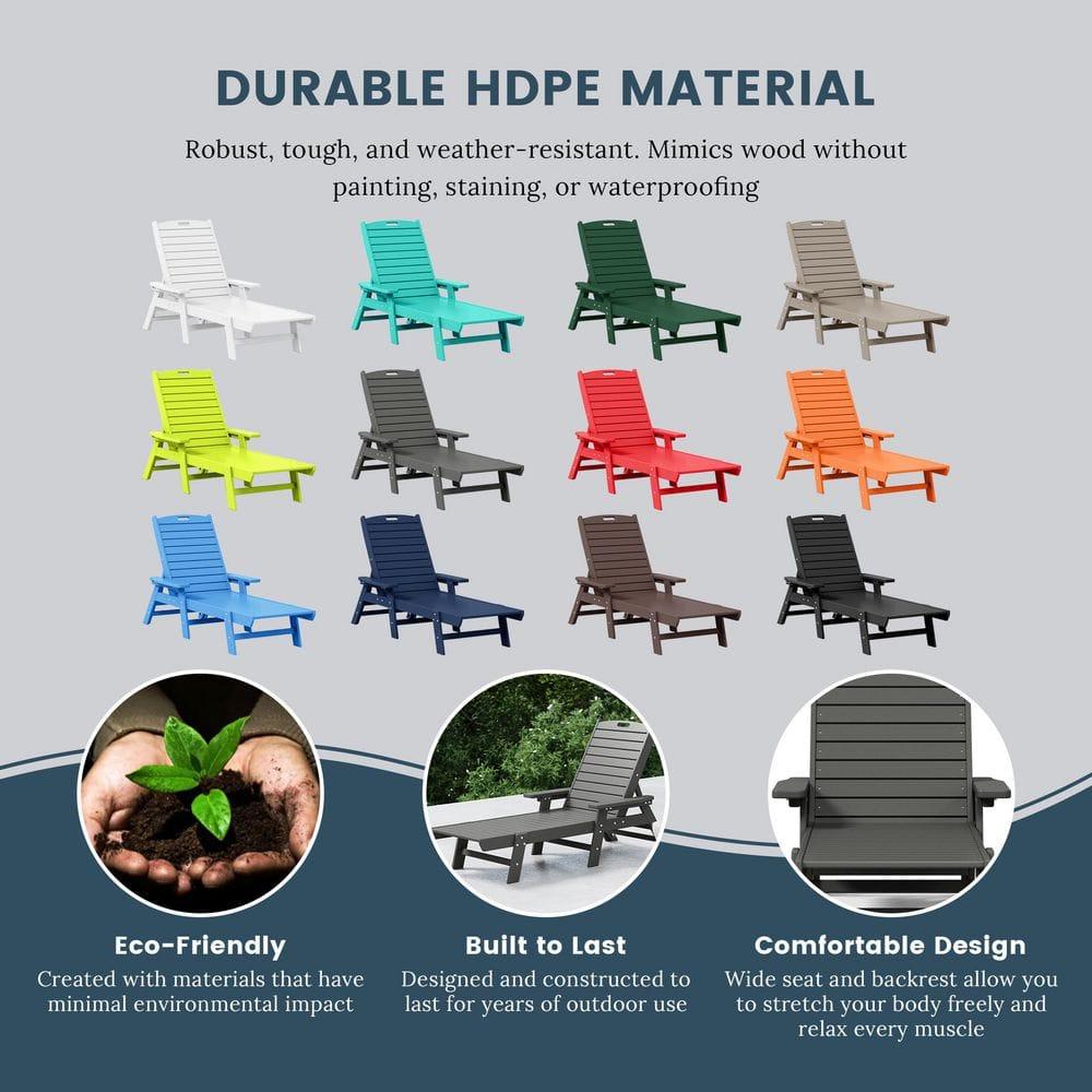 Polytrends  Laguna Hdpe All Weather Outdoor Patio Pool Reclining Chaise Lounge Gray