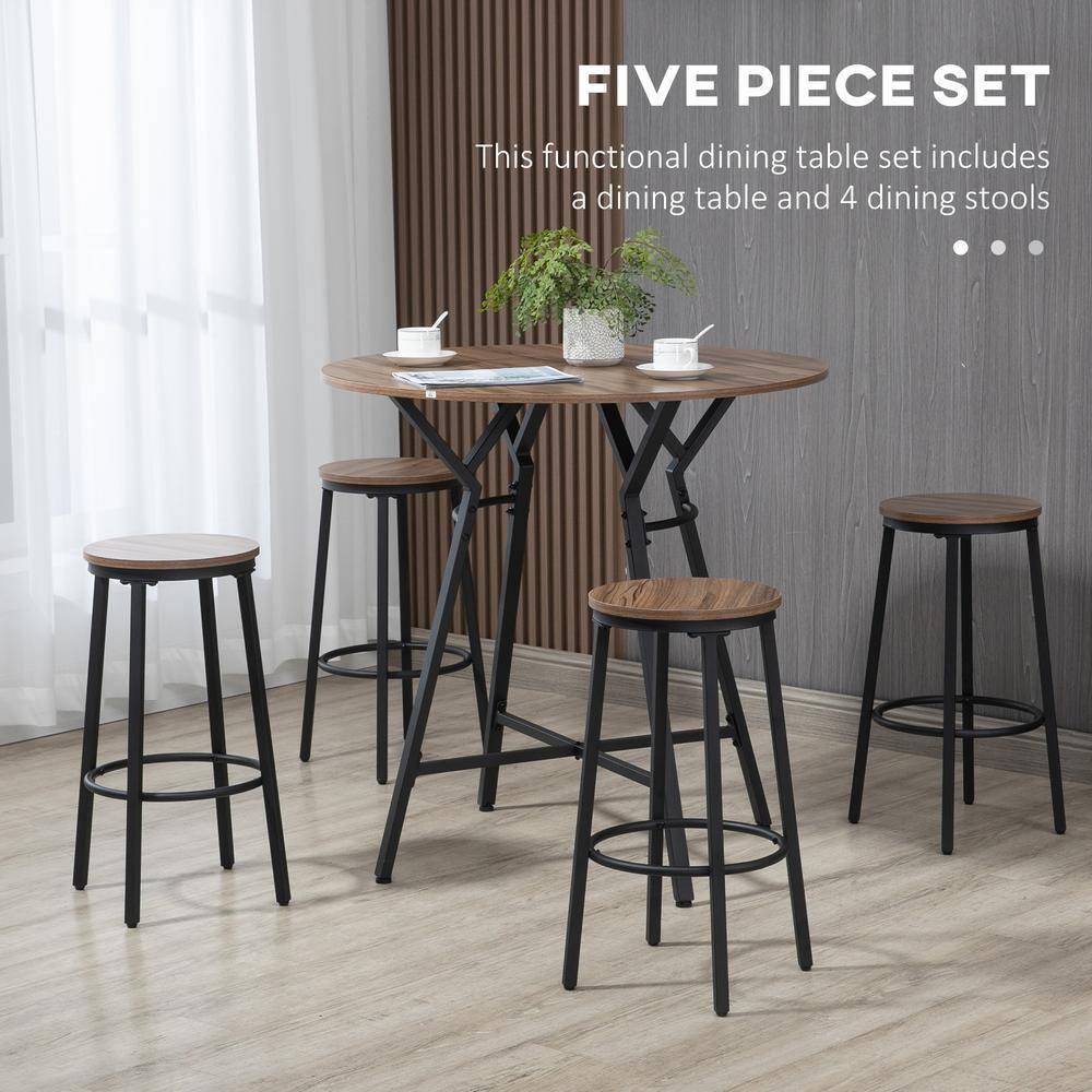 5-Piece Bar Table and Chairs Set, Space Saving Dining Table with 4 Stools