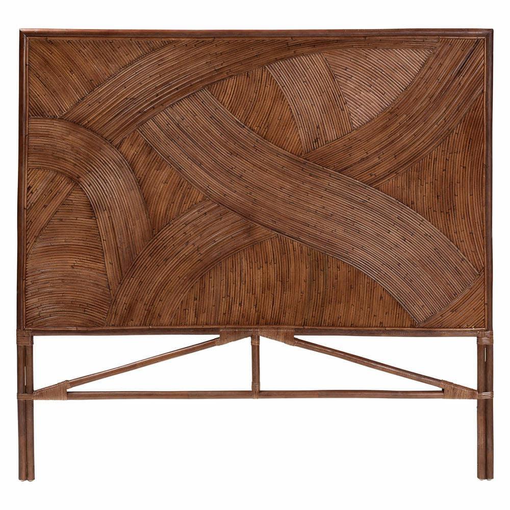 bali & pari Queen Elettra Rattan Standalone Headboard Dark Brown: No Assembly, MDF Frame, Spot Clean