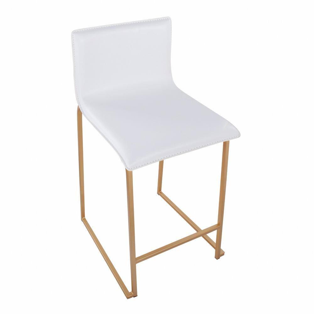 Set of 2 26" Mara Contemporary Counter Height Barstools Gold/White: Faux Leather, Steel Base - LumiSource
