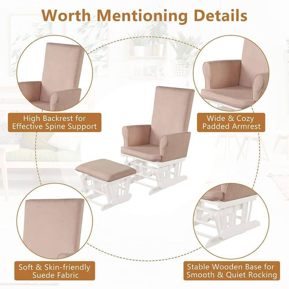 Costway Baby Nursery Relax Rocker Rocking Chair Glider & Ottoman Set w/Cushion Pink