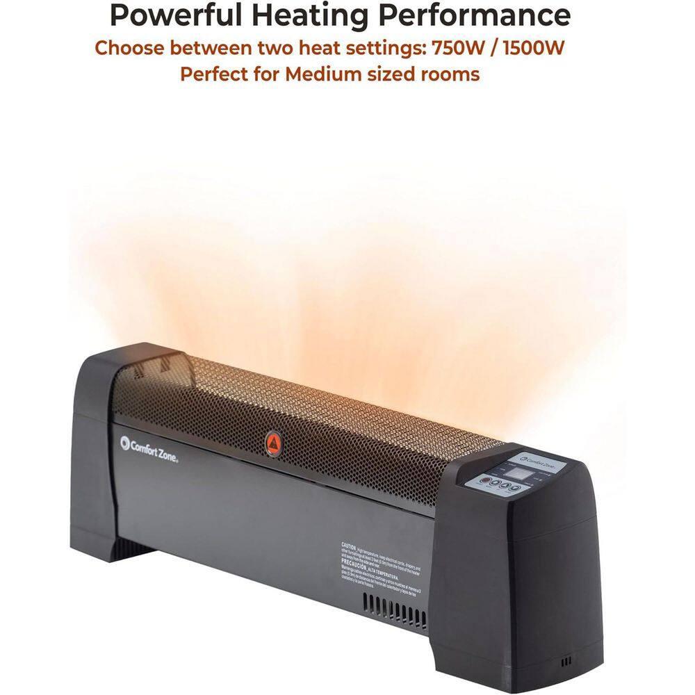Comfort Zone Digital Baseboard Space Heater with Thermostat, Black