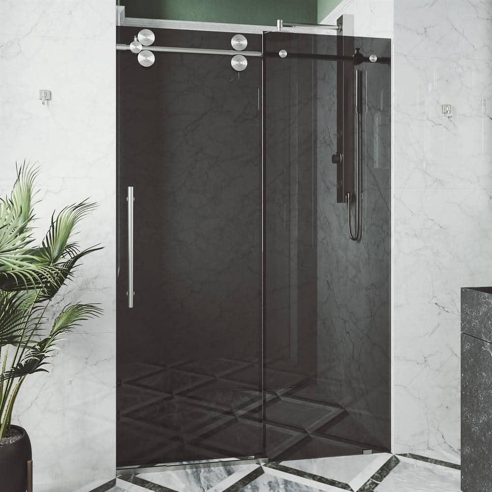 Elan 68-72" W x 74" H Sliding Frameless Shower Door with 3/8" Tinted Glass