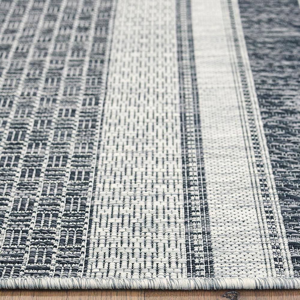 Grey and Black Stripe Synthetic Rectangular Rug