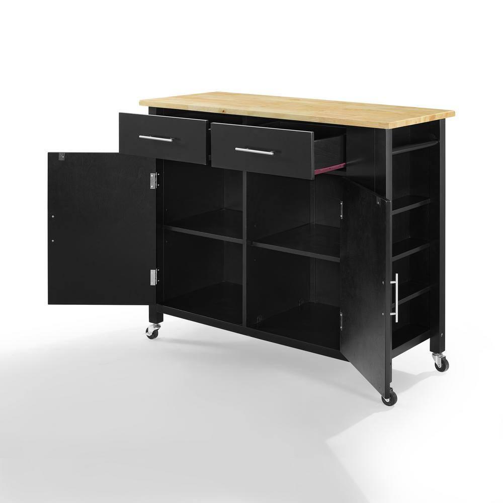 Crosley Savannah Wood Top Kitchen Island Cart in Black