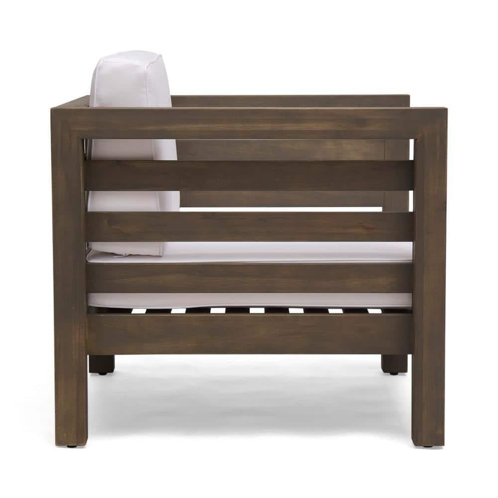 Frankie Outdoor Acacia Wood Club Chair with Cushion, Gray and White