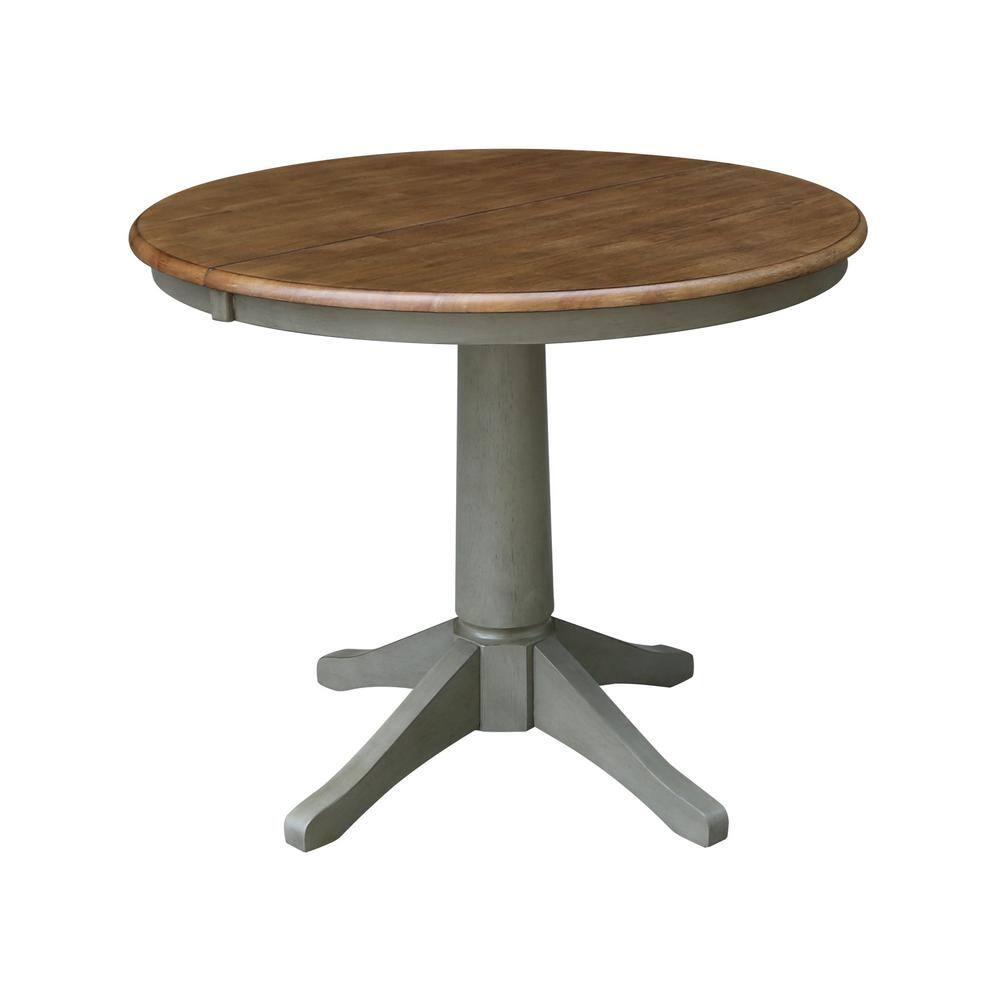 International Concepts 36" Round Top Pedestal Table With 12" Leaf - Dining Height - Distressed Hickory/Stone