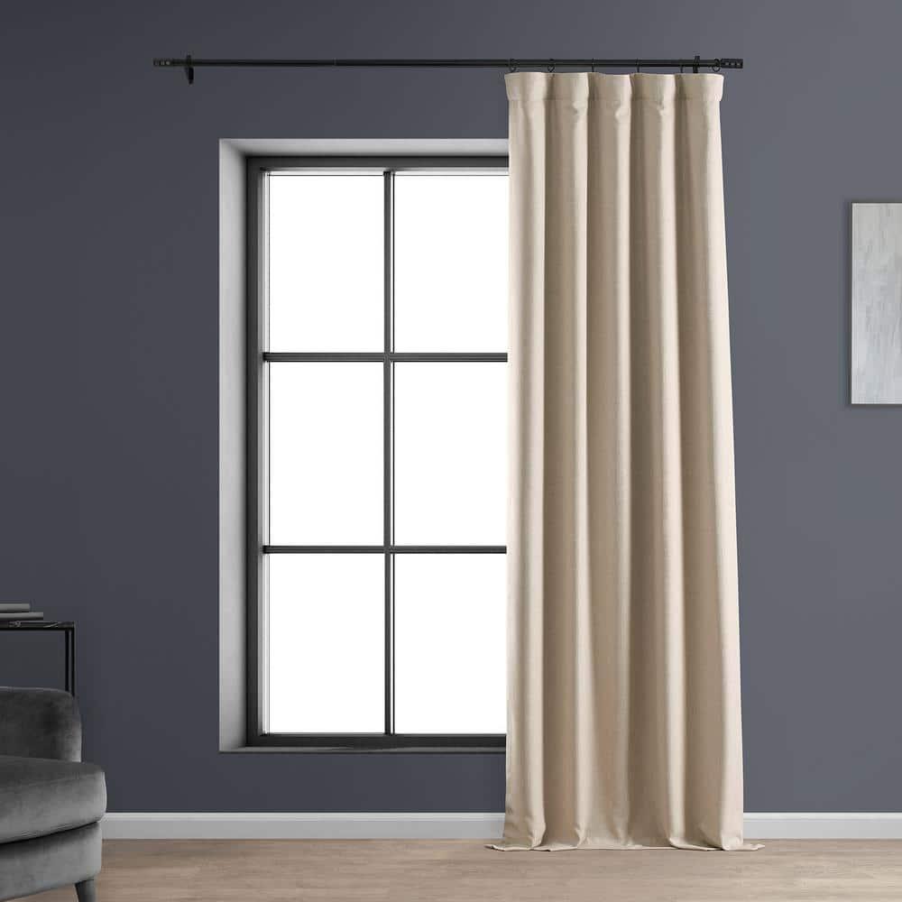 HPD HALF PRICE DRAPES Solid Thermal Insulated Blackout Curtains for Bedroom 84 Inches Long Curtain (1 Panel) Signature Blackout Linen Window Curtains for Living Room, 50W x 84L, Safari Tan