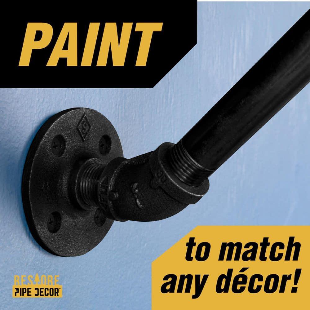 PIPE DECOR  24" Wall Mounted Clothing Rack with Wood Shelf and Industrial Steel Pipe Boulder Black
