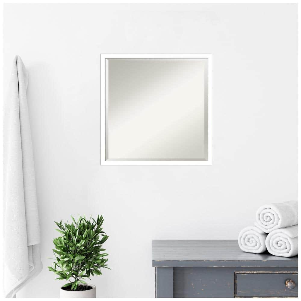 Amanti Art Beveled Wood Bathroom Wall Mirror - Svelte Frame Svelte White Outer Size: 21 x 21 in White