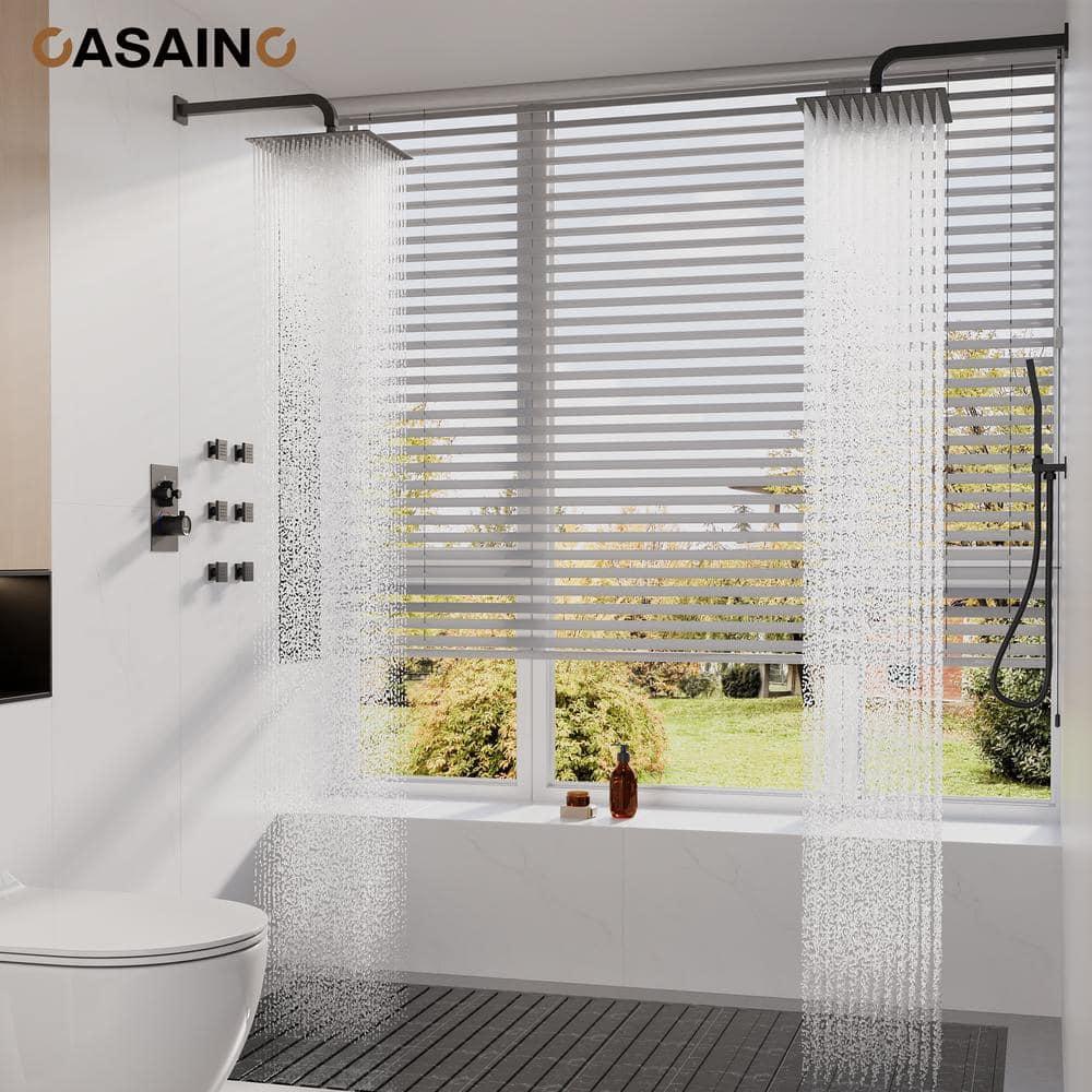 CASAINC CS6228-12MB Dual Shower Head Thermostatic Rainfall Shower System with Rough in-Valve and Shower Body Spray