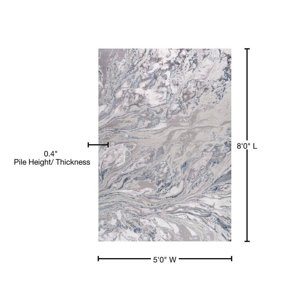 5'x8' Swirl Marbled Abstract Area Rug, Gray/Blue - JONATHAN Y