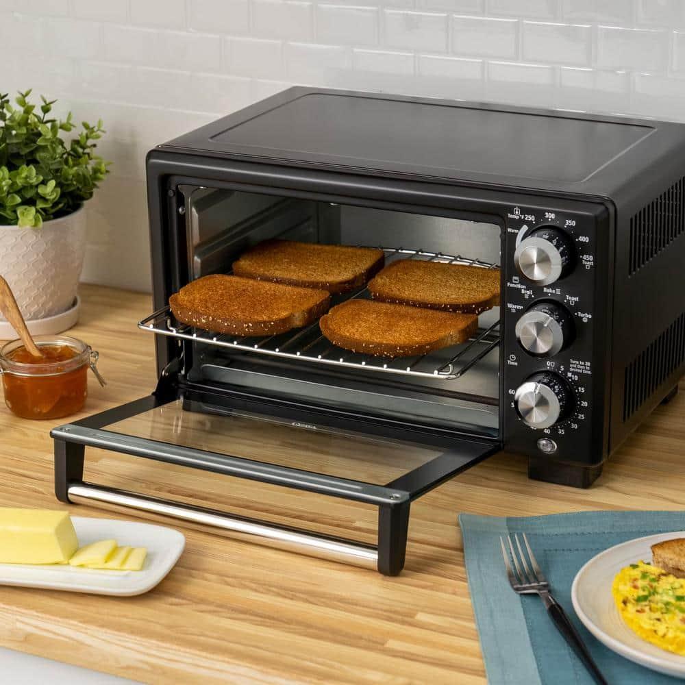Matte Black and Silver 4-Slice Convection Toaster Oven