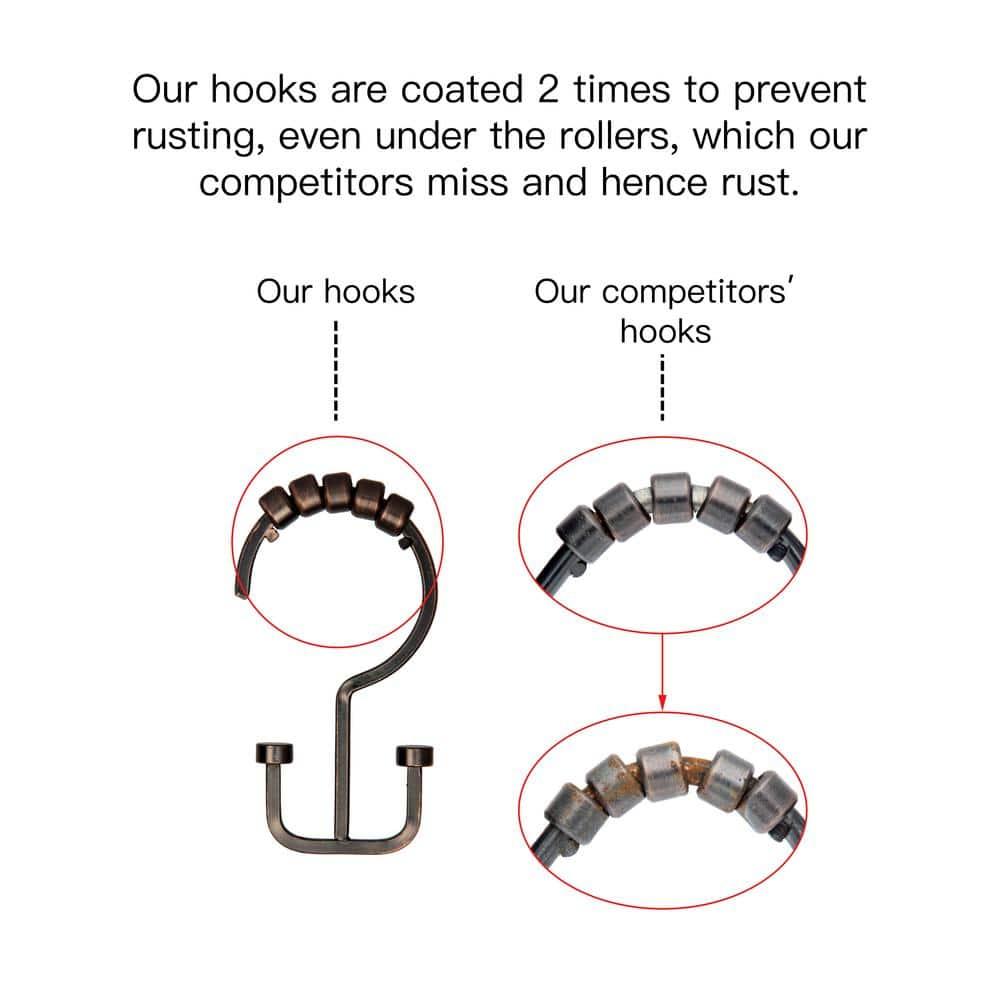 Utopia Alley Shower Hooks - Double Shower Curtain Rings for Bathroom - Rust Resistant Shower Curtain Hooks for Shower Curtain or Liner - Double Shower Curtain Hooks - Set of 12, Oil Rubbed Bronze