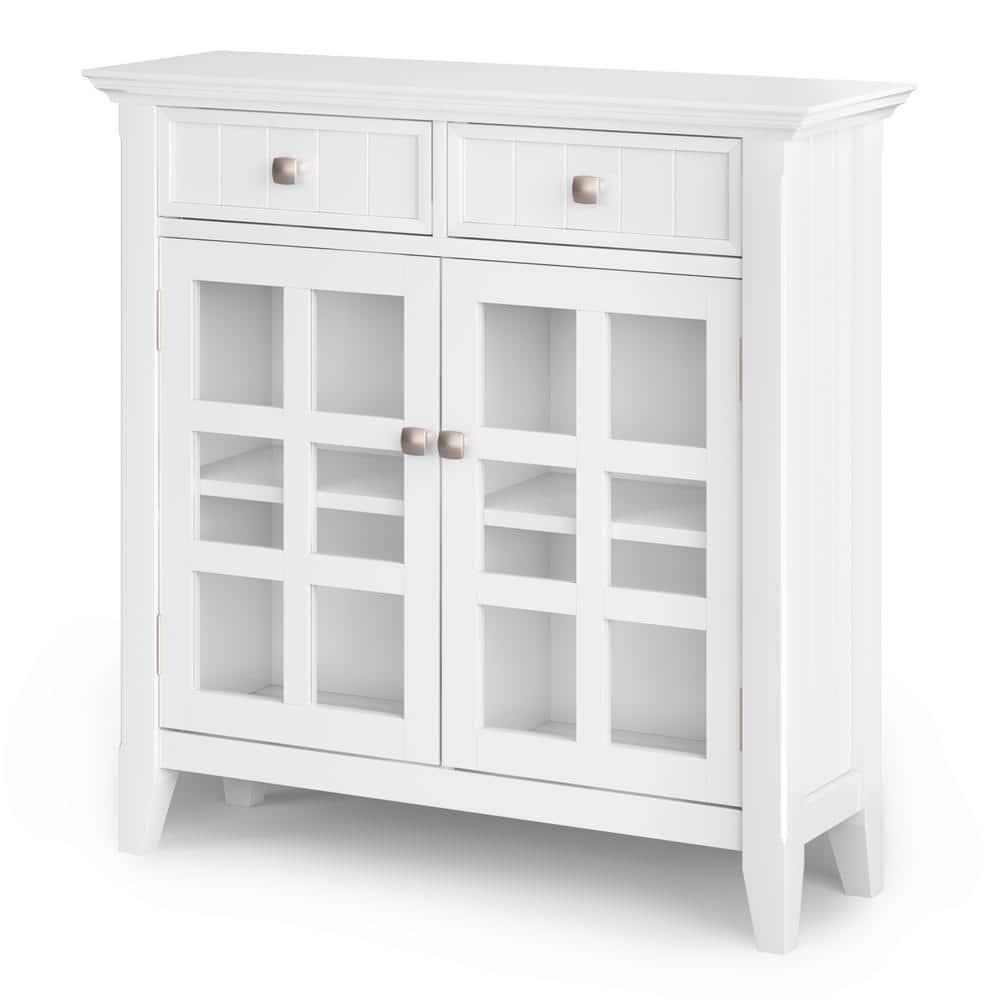 Simpli Home Acadian 36"W Solid Wood 2-Shelf Entryway Storage Cabinet with Glass Doors and 2 Drawers