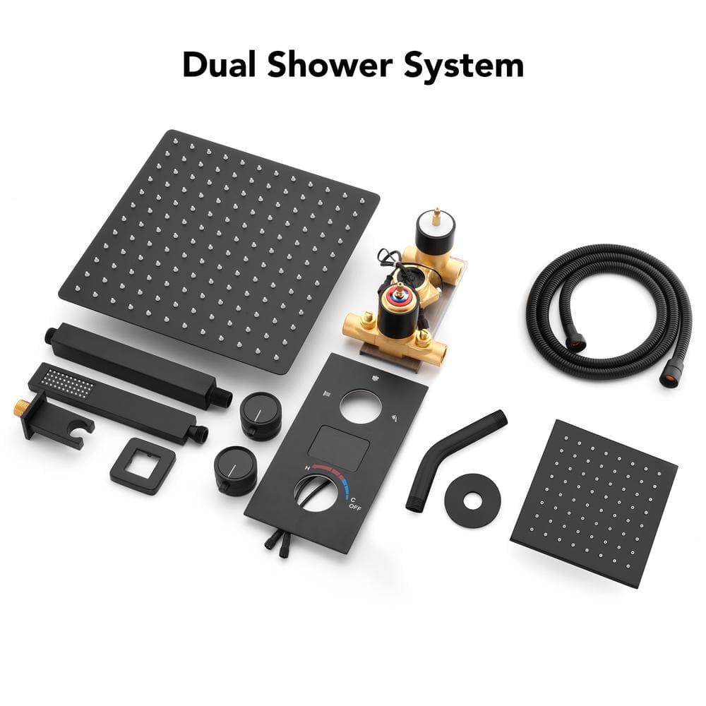 Pressure Balancing Shower Faucet 12" High-Pressure Dual Showerheads with LCD Display