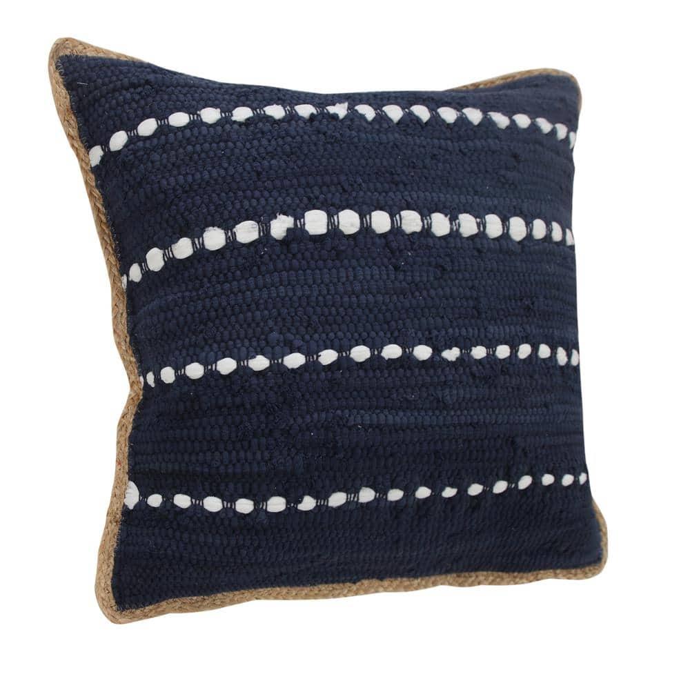Ox Bay Ringo 20" x 20" Navy Blue/White Jute Bordered Striped Cotton Adult Decorative Throw Pillow