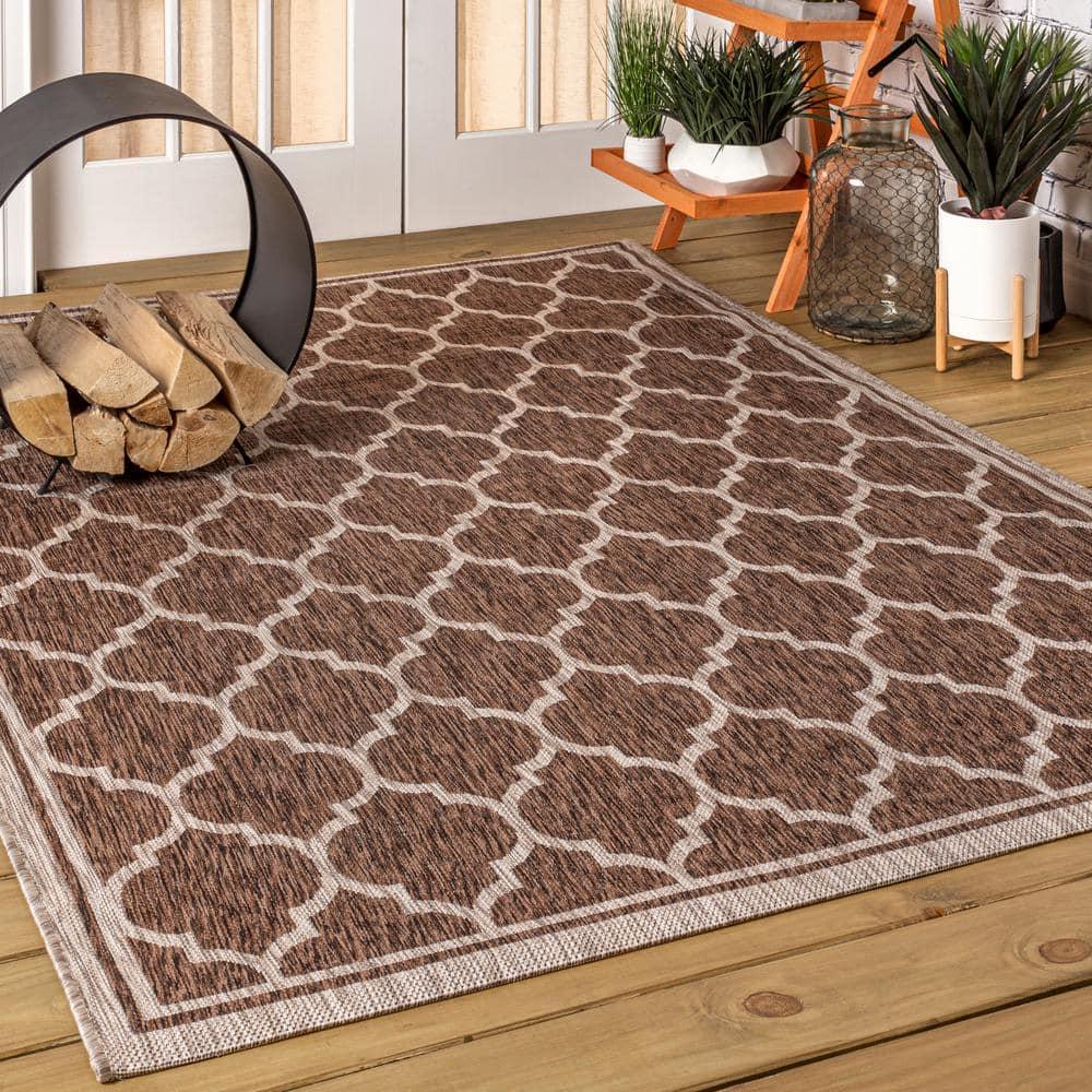 5'x8' Trebol Moroccan Trellis Textured Weave Indoor/Outdoor Area Rug, Espresso/Taupe - JONATHAN Y