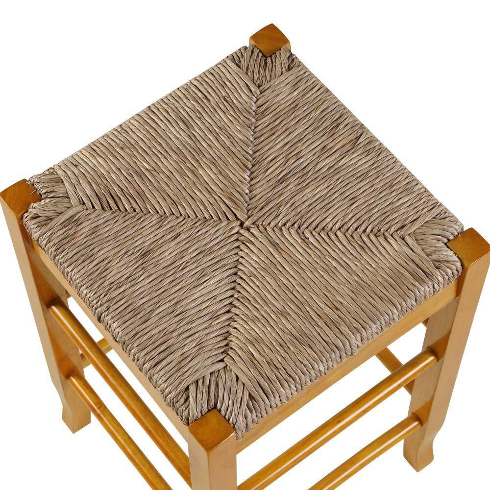 24" Rush Seat Counter Height Barstool Oak - Boraam: Hardwood Frame, Handwoven Seat, Floor Glides
