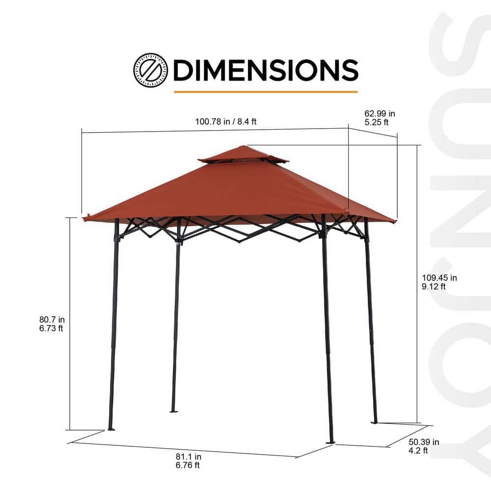 Sunjoy SUNJOY 8' x 5'  Pop up Grill Gazebo Double Tiered Outdoor Gazebo Standing-Height Canopy with Magnetic LED Light, Adjustable Ceiling Height, for BBQ,Picnics, Outdoor Events