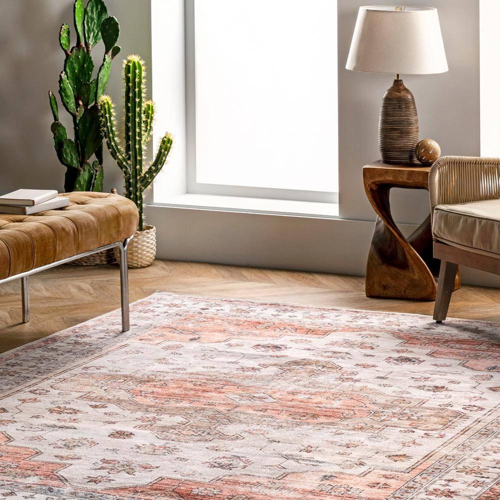 Nuloom Banks Vintage Pet Friendly Machine Washable Area Rug, 3' x 5', Beige