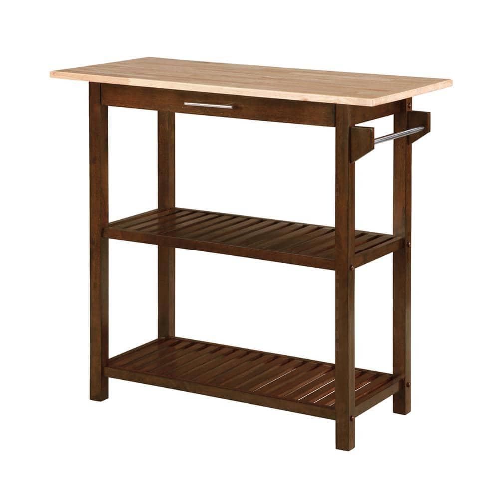 Convenience Concepts Designs2Go 3 Tier Butcher Block Kitchen Prep Island with Drawer, Espresso/Butcher Block