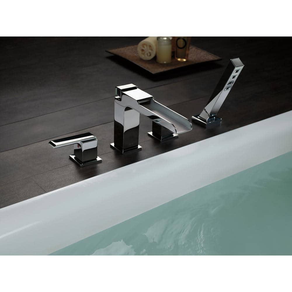 Ara Double Handle Deck Mounted Roman Tub Faucet Trim with Handshower