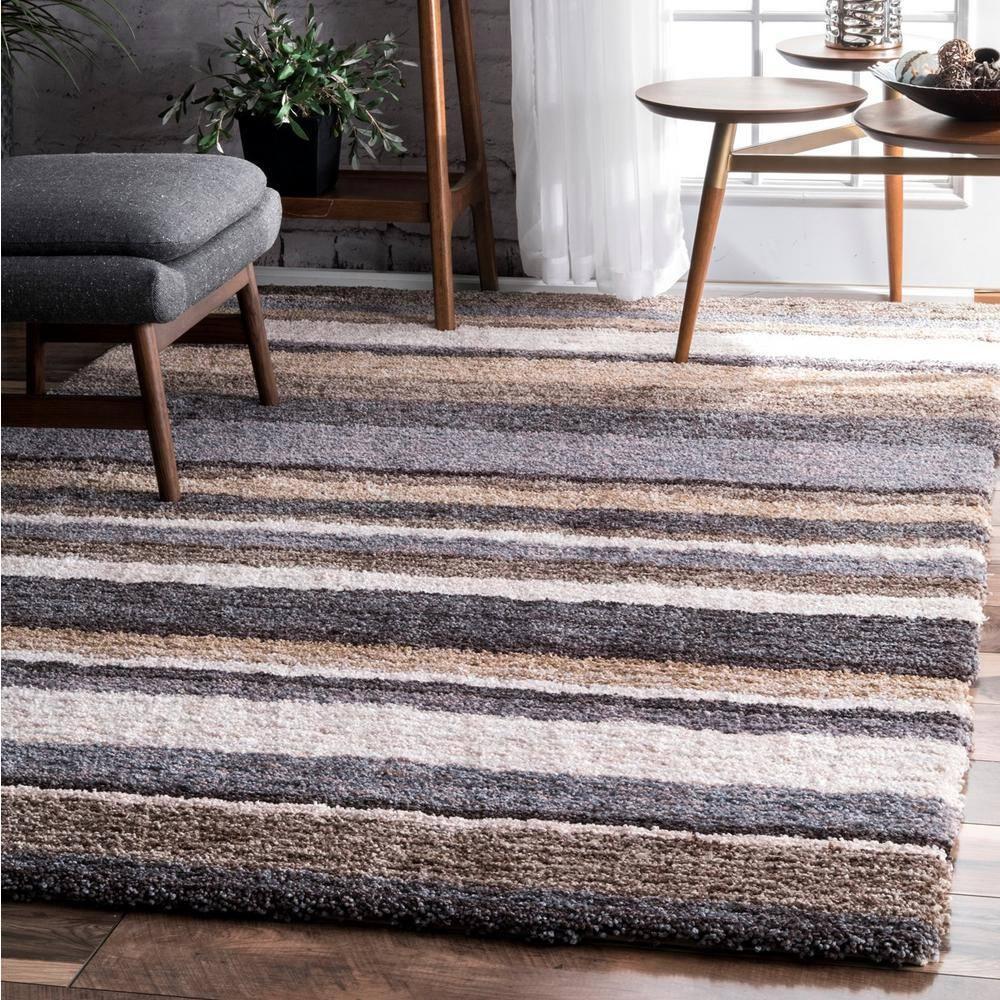Nuloom Drey Striped 5x8 Shag Area Rug for Living Room Bedroom Dining Room Nursery, Beige Multicolor/Brown