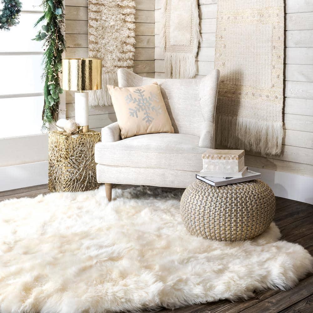 Ling Knit Filled Ottoman Gold Round Pouf