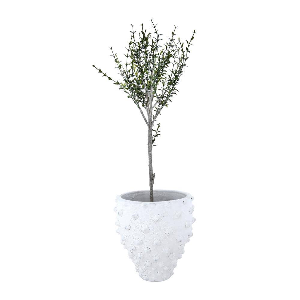 Creative Co-Op Round Terra-cotta Crock with Pointed Polka Dots and Distressed Volcano Glaze, White