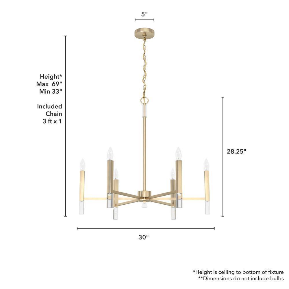 Hunter - Sunjai 6-light Alturas Gold, Large Chandelier, Dimmable, Formal Style, Candle Shaped, for Bedrooms, Kitchens, Dining, Living Rooms - 19519