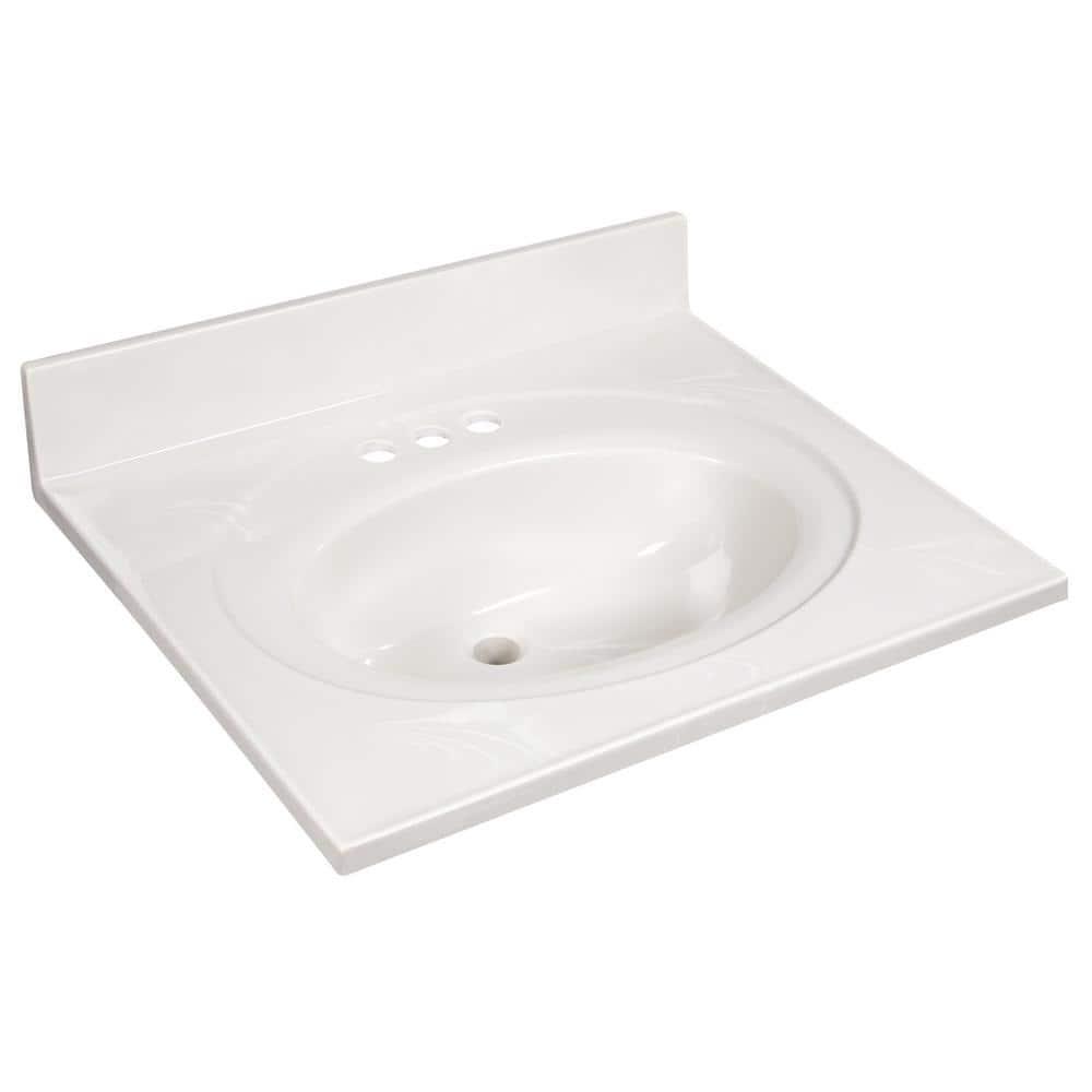 Cultured Marble Vanity Top – 25-Inch Single Bowl Sink 4-Inch Centerset with Integrated Backsplash – Reinforced Packaging – Ivory Swirl, Design House, 586313