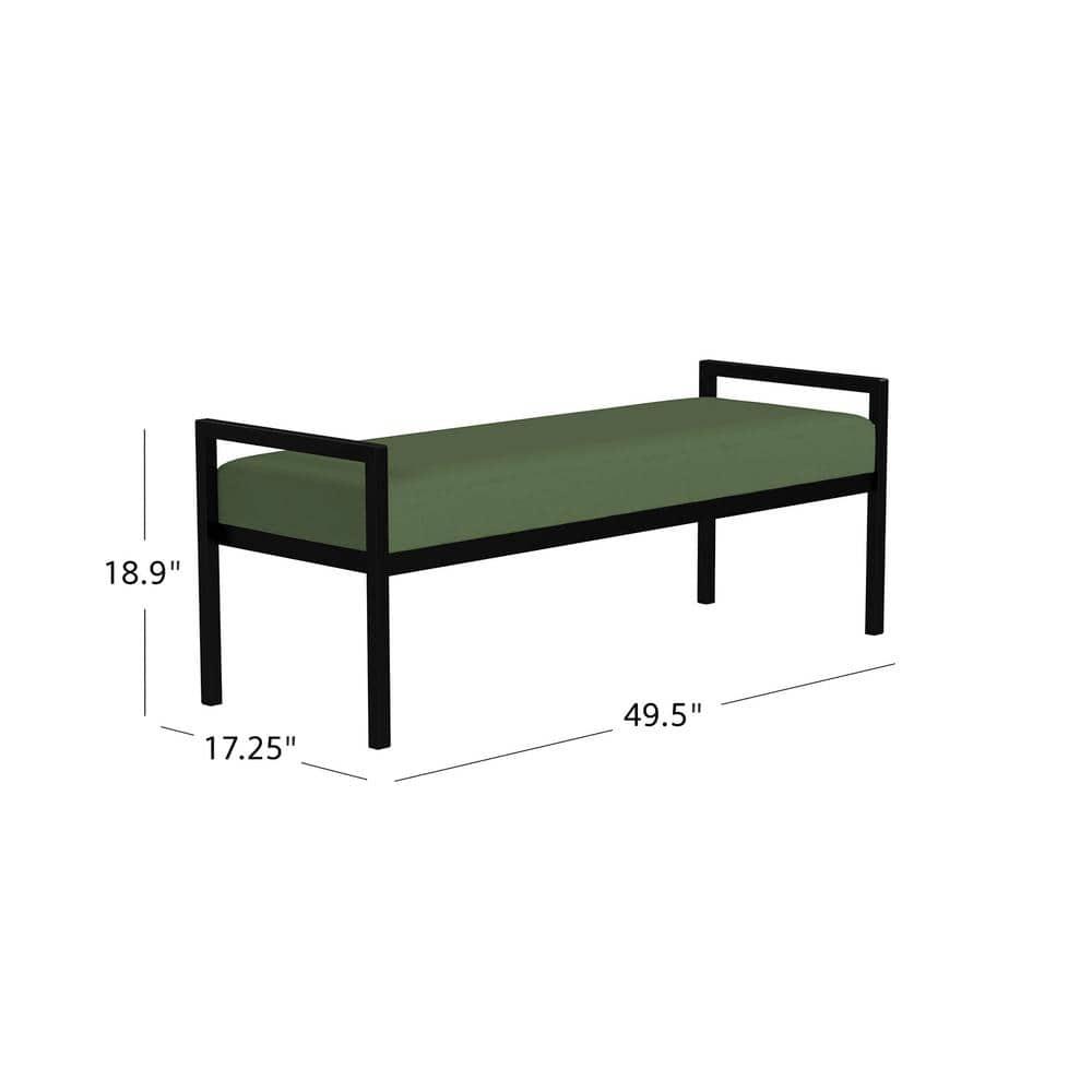 HomePop Modern Metal Bench Loden Green: Upholstered Rectangle for Entryway, End of Bed