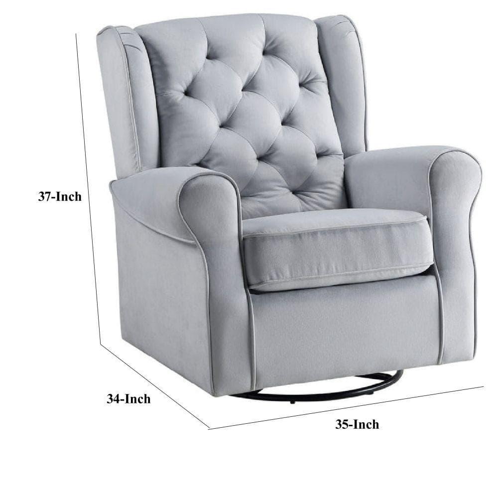 Gray Swivel Accent Chair with Wood Base, 35 Inch