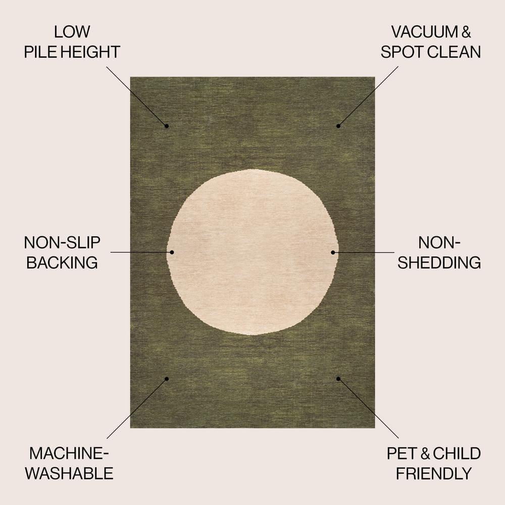 4' x 6' Cirkel Minimalist Geometric Dot Machine-Washable Area Rug, Olive/Cream - JONATHAN Y