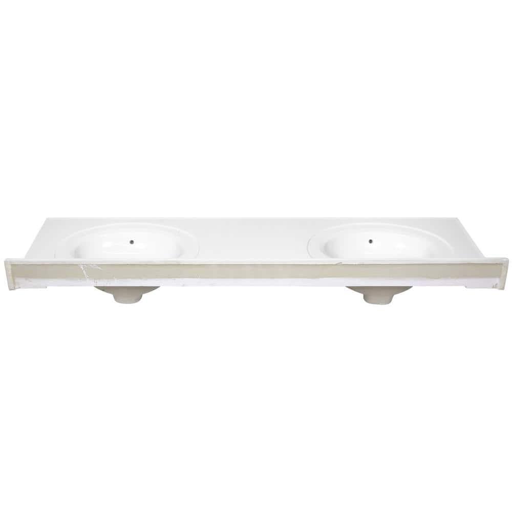 Design House 73 Inch Cultured Marble Vanity Top Two Sinks with Backsplash, White