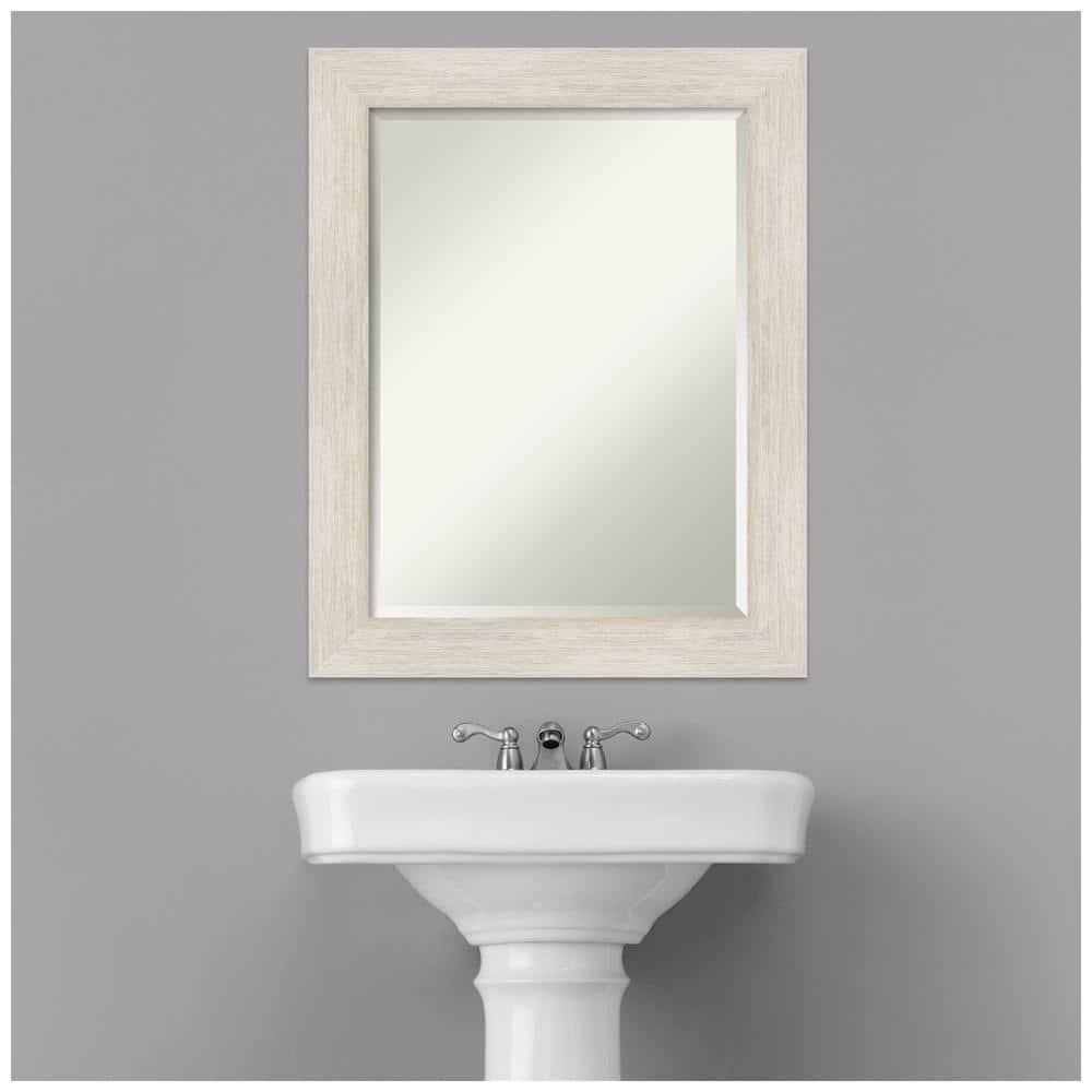 Amanti Art Beveled Wood Bathroom Wall Mirror - Hardwood Whitewash Frame - Hardwood White Wash Outer Size: 23 x 29 in