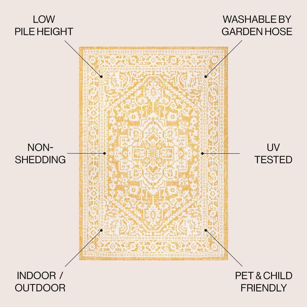 8' x 10' Sinjuri Medallion Textured Weave Indoor/Outdoor Area Rug, Yellow/Cream - JONATHAN Y