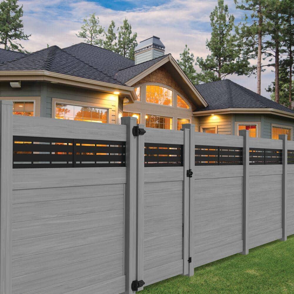 Driftwood Gray Vinyl Privacy Fence Panel with Decorative Screen