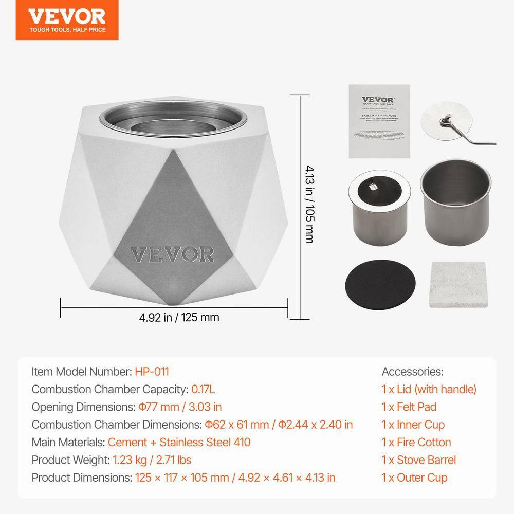 VEVOR Tabletop Fire Pit Bowl, Concrete Tabletop Fireplace Indoor Outdoor Decor, Portable Rubbing Alcohol Burner Smores Maker, Mini Fire Pit for Patio Balcony with Extinguisher Light Gray
