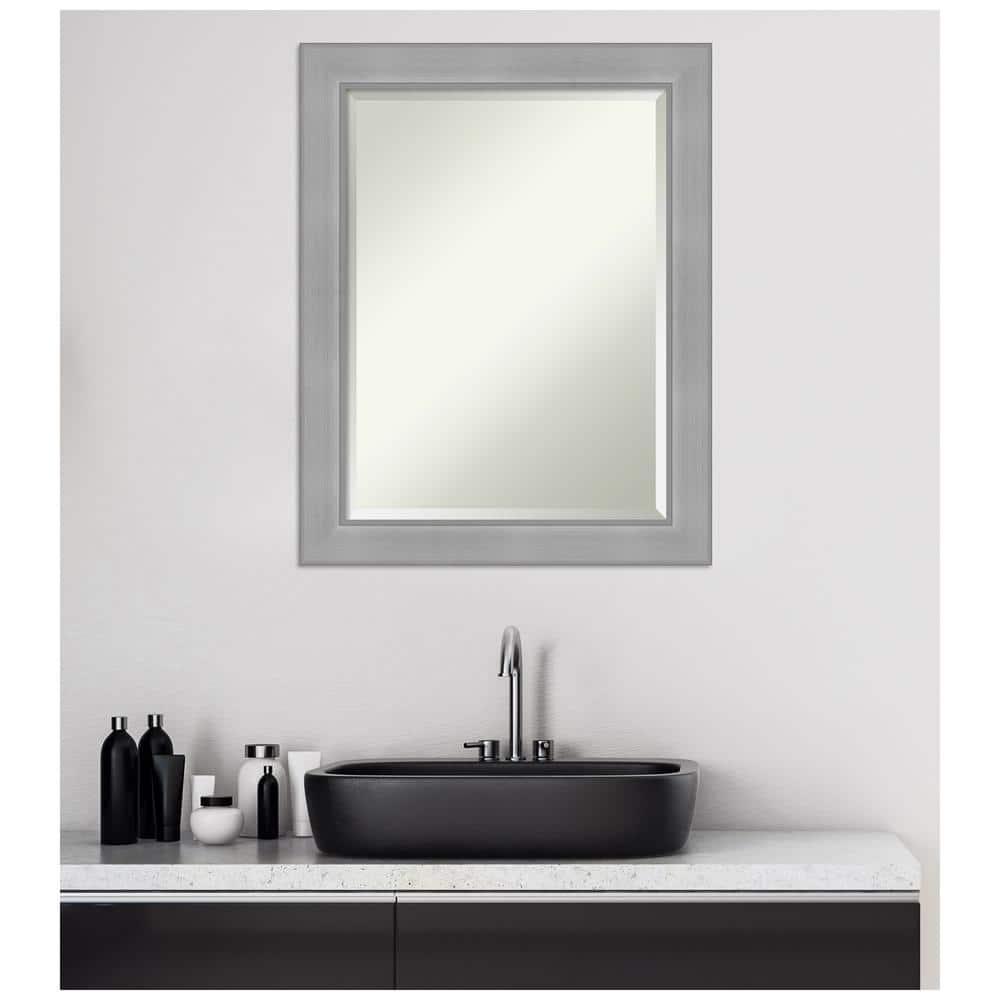 Amanti Art Beveled Bathroom Wall Mirror - Vista Brushed Nickel Frame Vista Brushed Nickel Outer Size: 22 x 28 in