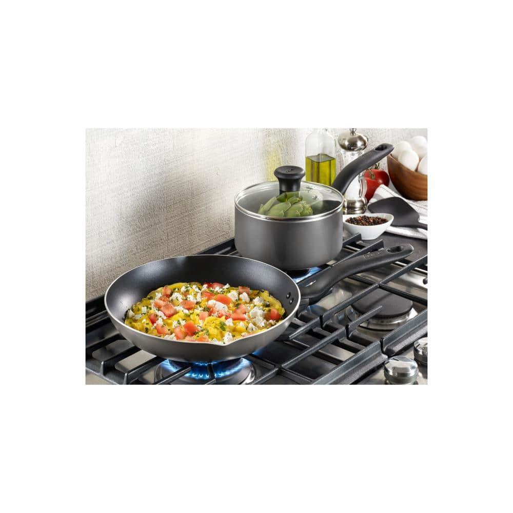 T-fal 10pc Initiatives Nonstick Cookware Set Black: Tempered Glass Lids, Stay-Cool Handles, Dishwasher & Oven Safe